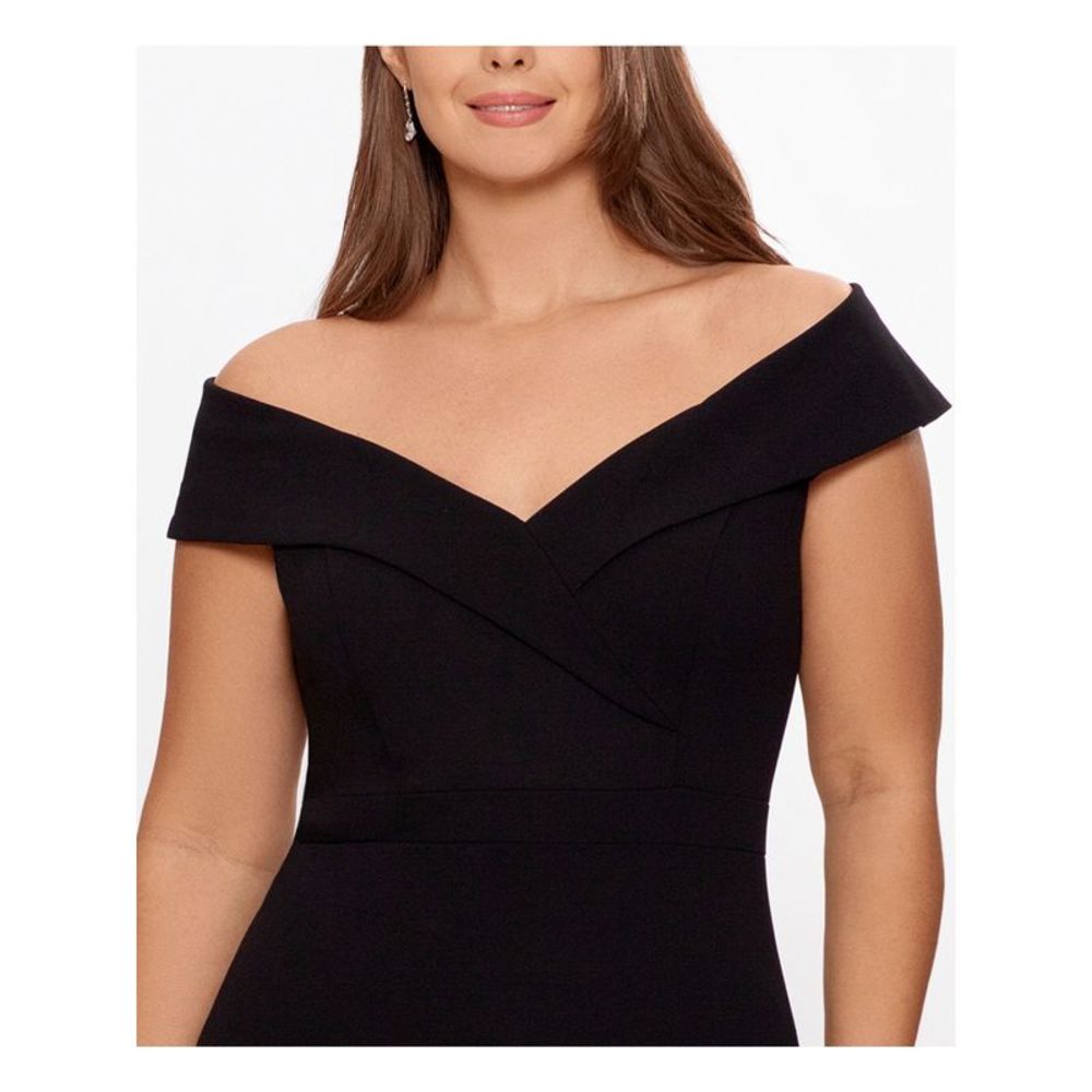 XSCAPE Womens Black Scuba Crepe Illusion Hem Short Sleeve Off Dress Plus 20W - Picture 3 of 4
